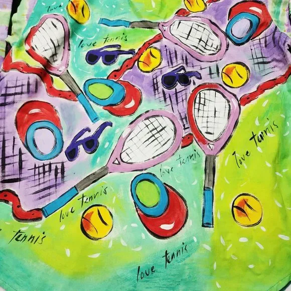 VTG 80s Encore By Silkscapes Hand Painted Tennis Button Up Shacket Size Small P - Picture 10 of 15